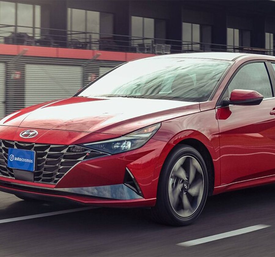 2022 red Hyundai Elantra on the test track