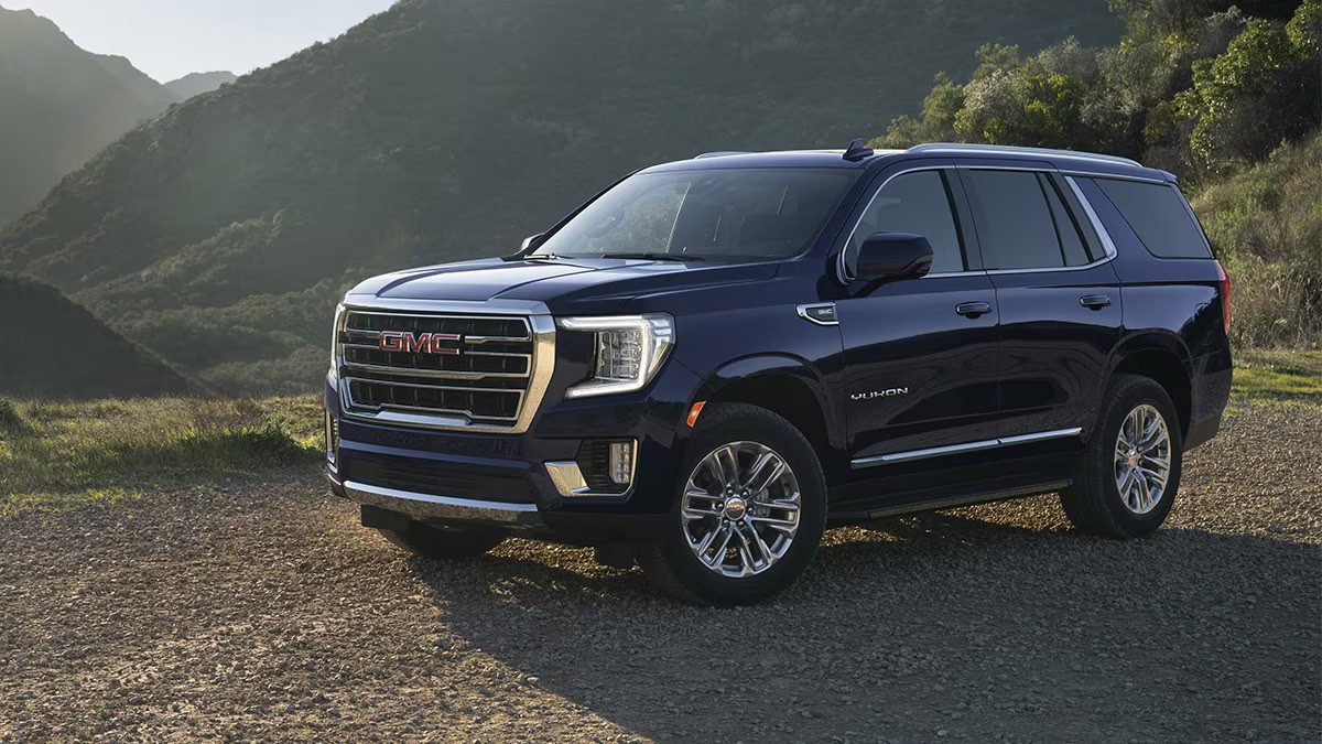 Front-angled view of a black 2024 GMC Yukon