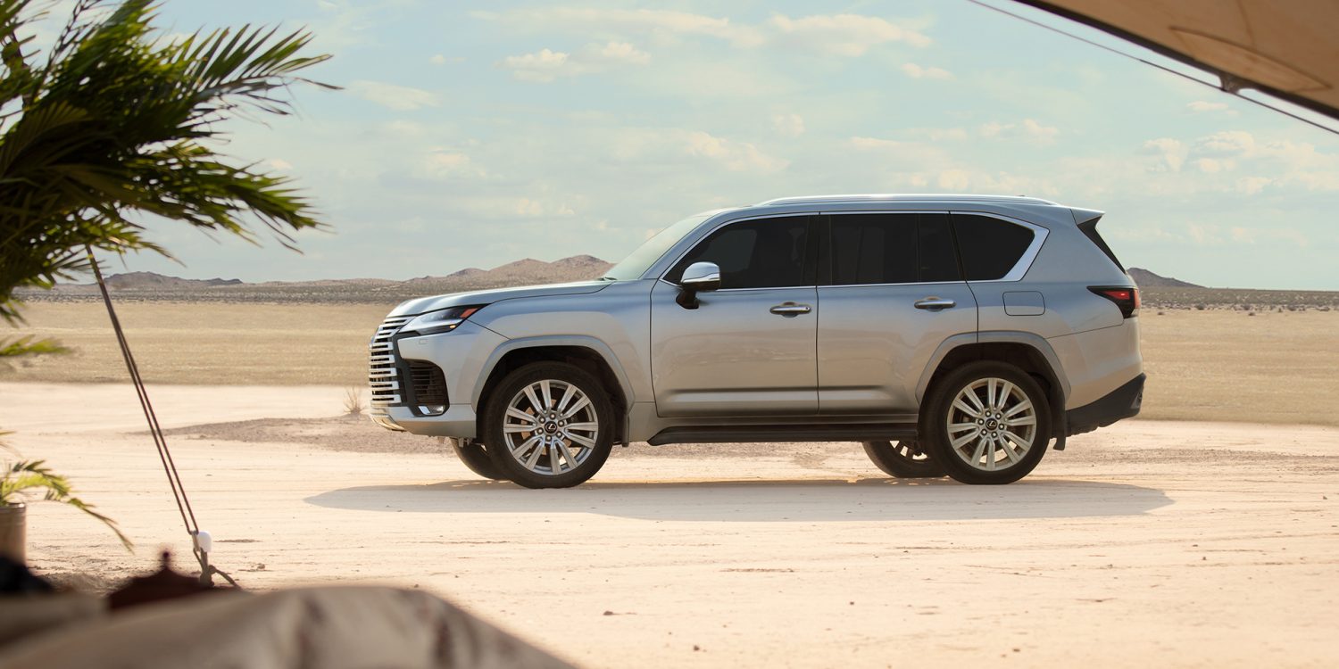 Side view of a 2024 silver Lexus LX 600