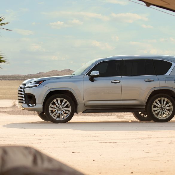 Side view of a 2024 silver Lexus LX 600