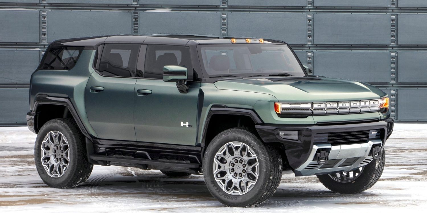 Front-angled view of a green 2024 GMC Hummer SUV