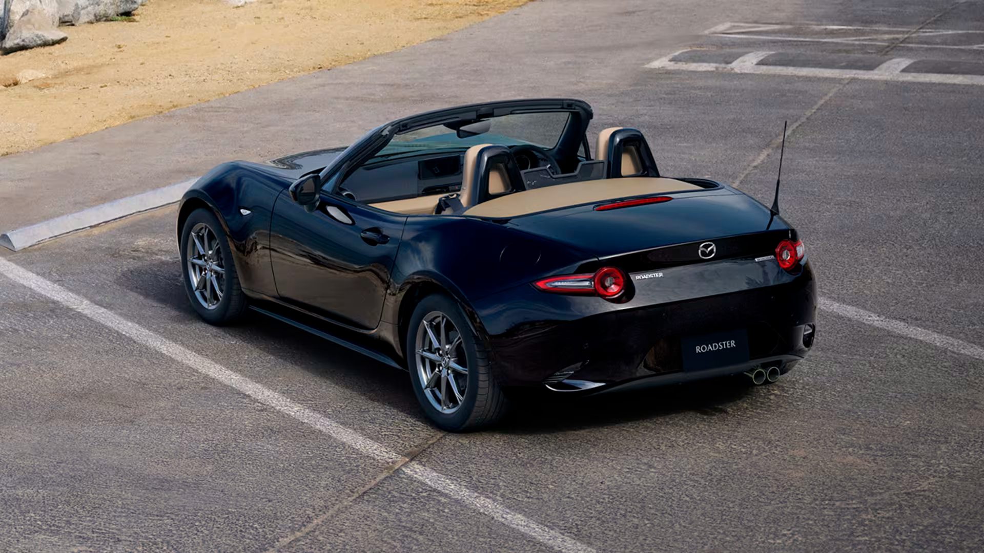 Rear-angled view of a Mazda MX-5 Miata