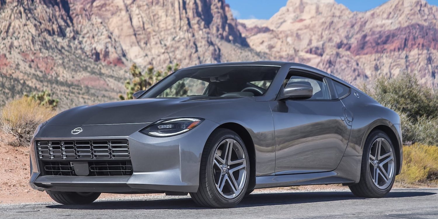 Front-angled view of a Grey Nissan Z sports car